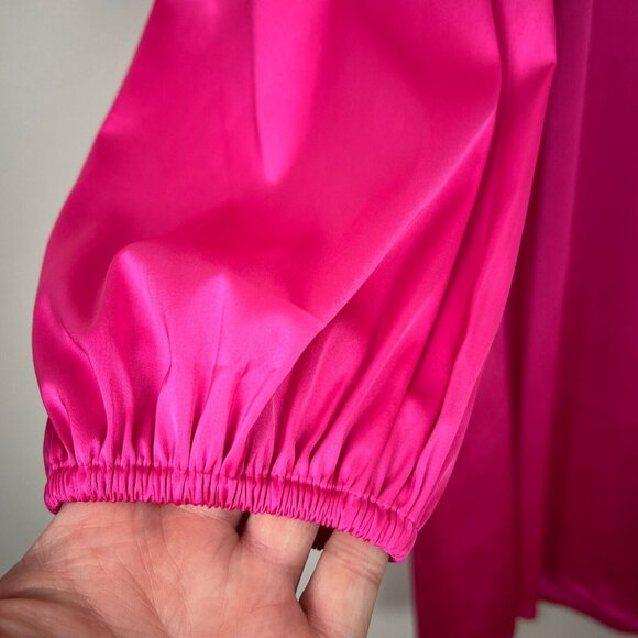 ShopDandy‎ The Drop Dress Womens XXL Pink Satin Long Bishop Sleeve Belted Sleeve - Picture 11 of 15